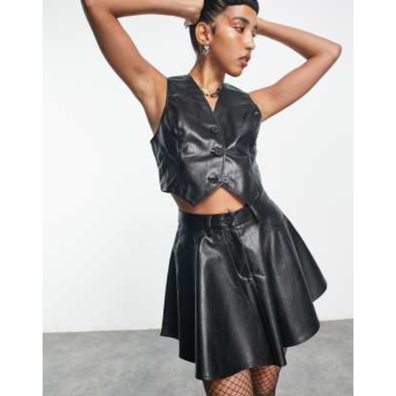 COLLUSION PU full circle skirt in black