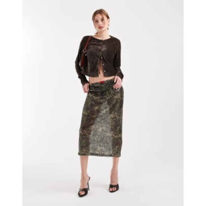 COLLUSION sheer awkward length skirt in camo sequins
