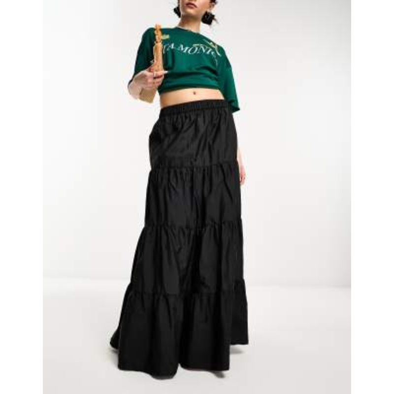 COLLUSION tiered maxi skirt in black