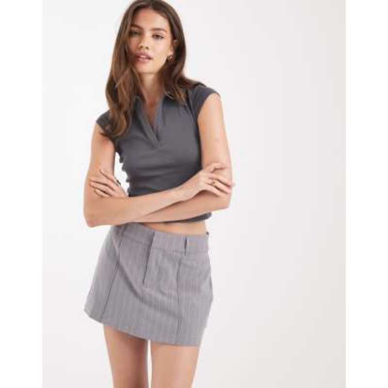 Cotton On Luis suiting mini skirt in gray pinstripe