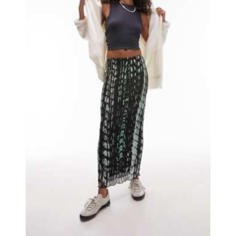 Topshop textured plisse blurred snake print midi skirt in multi