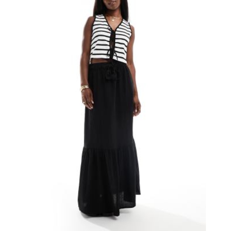 Vero Moda boho maxi skirt in black