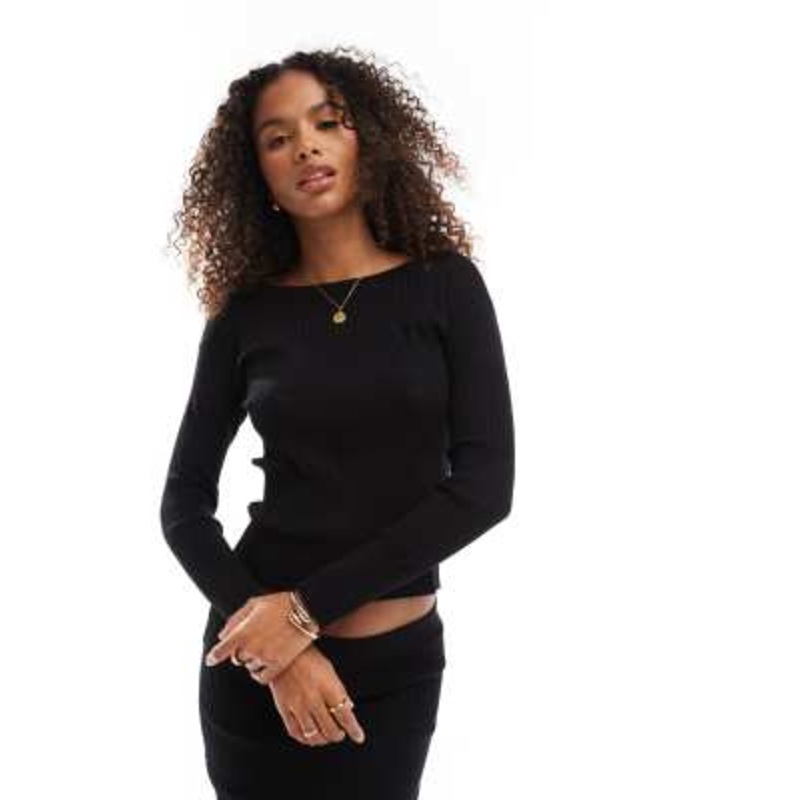 Vero Moda long sleeved paneled knit top and midi skirt set in black