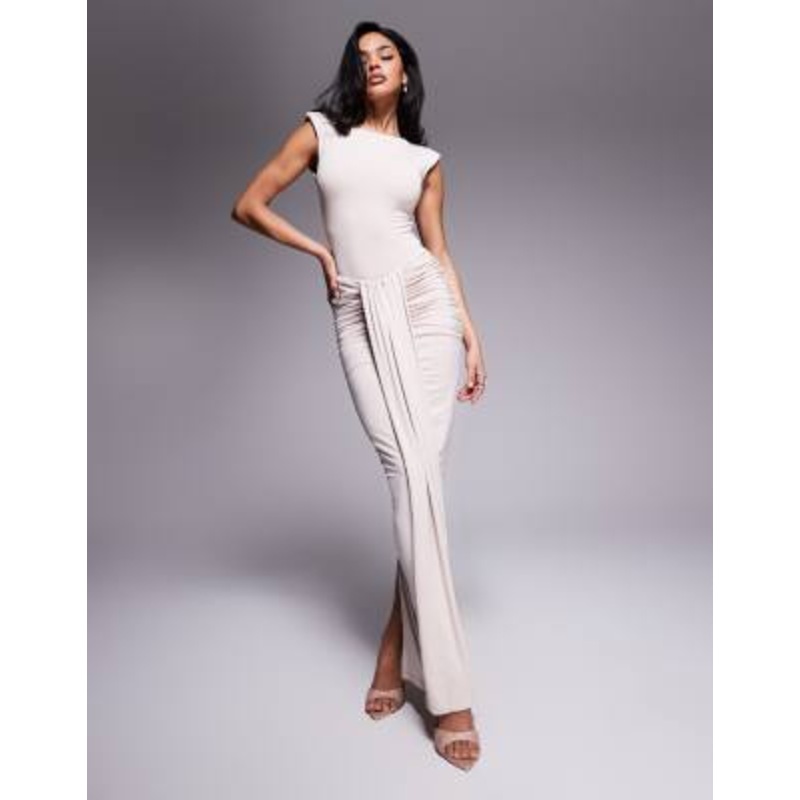 Wanderdoll Nara sculpting second skin drape front maxi skirt in cream – part of a set