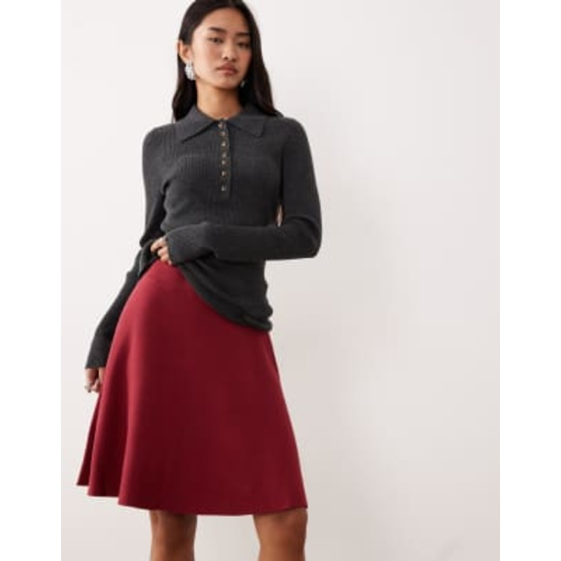 YAS knit mini skirt in dark red