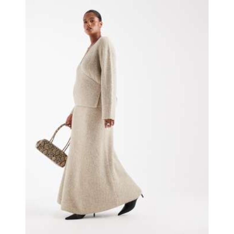 4th & Reckless Plus wool feel soft knit maxi skirt in beige – part of a set