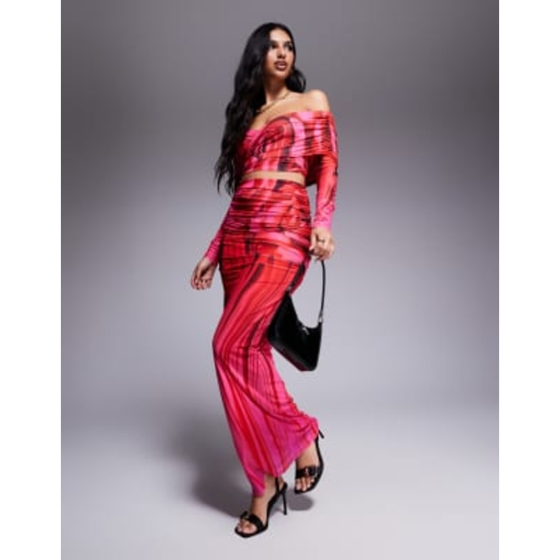 AFRM Bevin maxi length column skirt in overscale rose