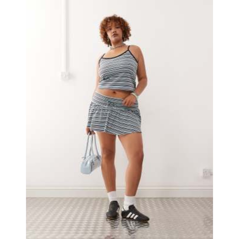 COLLUSION Plus striped ruffle mini skirt in multi