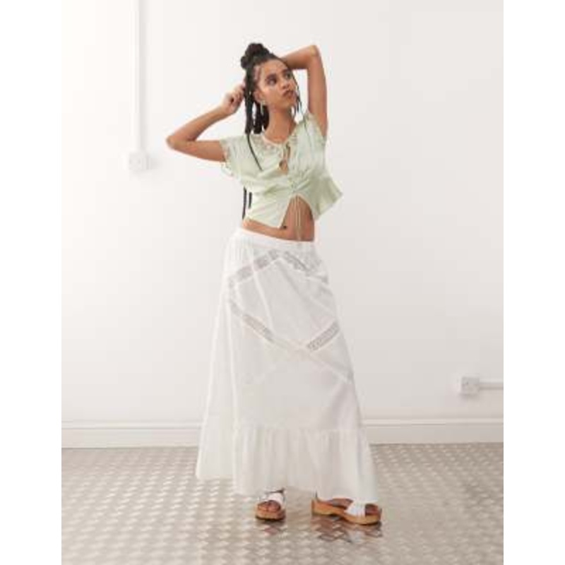 COLLUSION western broidery maxi skirt in white