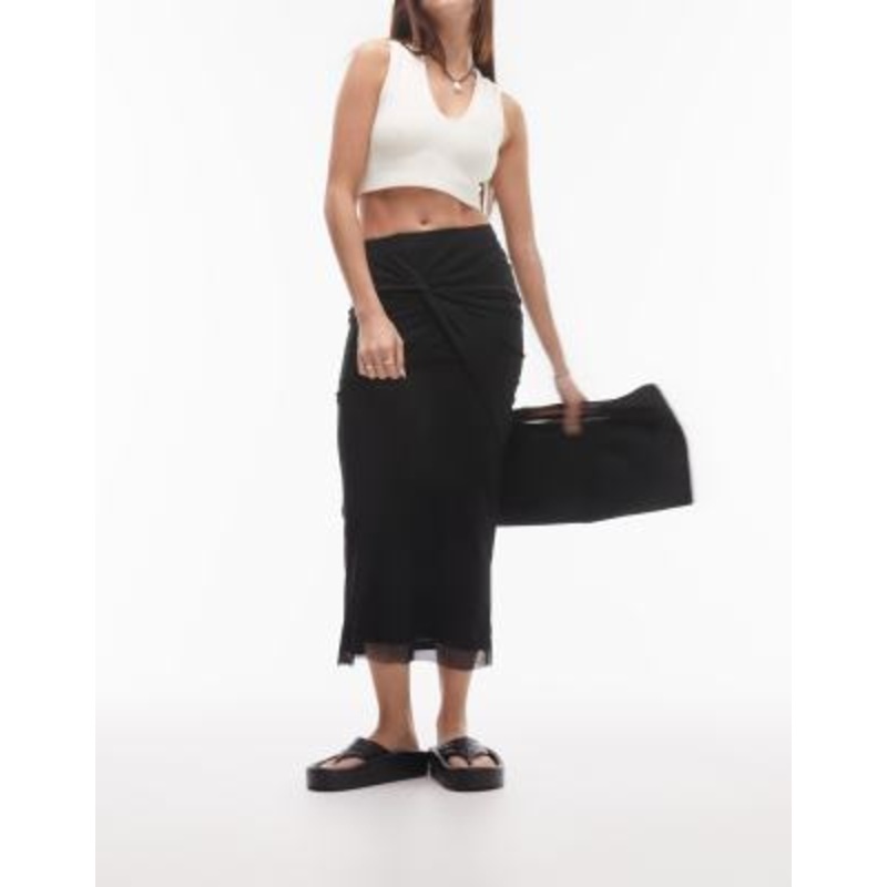 Topshop knot detail midi skirt in black