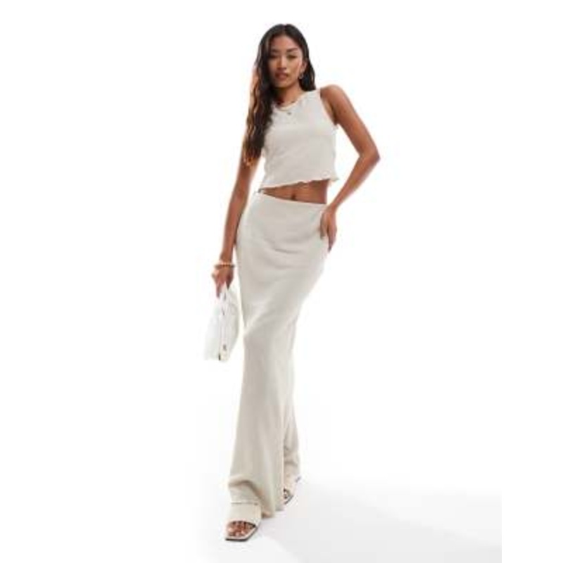 Vero Moda textured maxi skirt in stone – part of a set