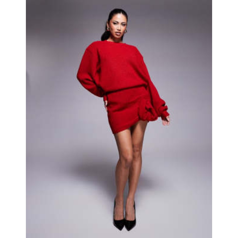 Wanderdoll Larosa knit corsage detail mini skirt in red – part of a set