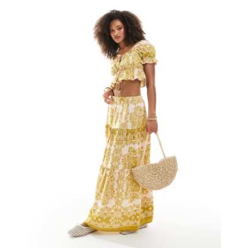 Wednesday’s Girl printed tiered maxi skirt in pink and green – part of a set