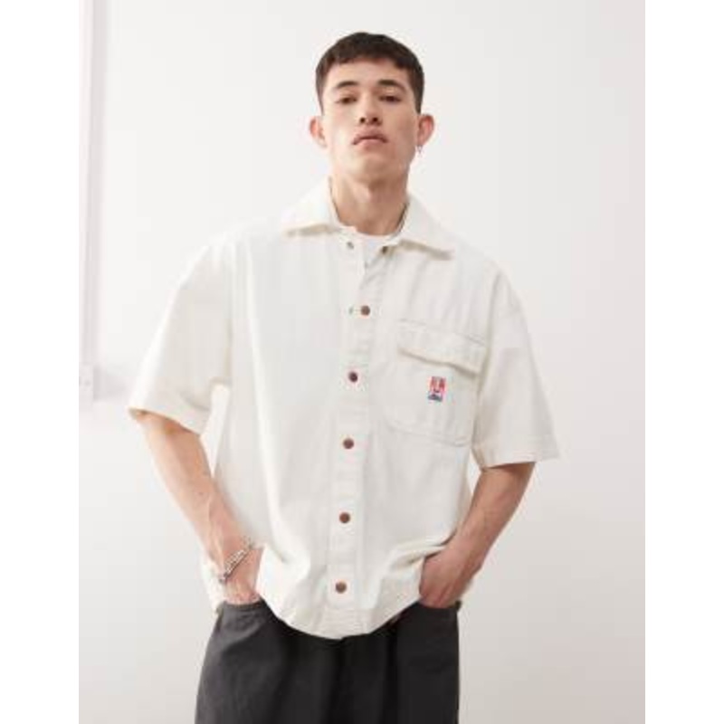 Wrangler Casey Jones workwear short sleeve loose twill overshirt in ecru