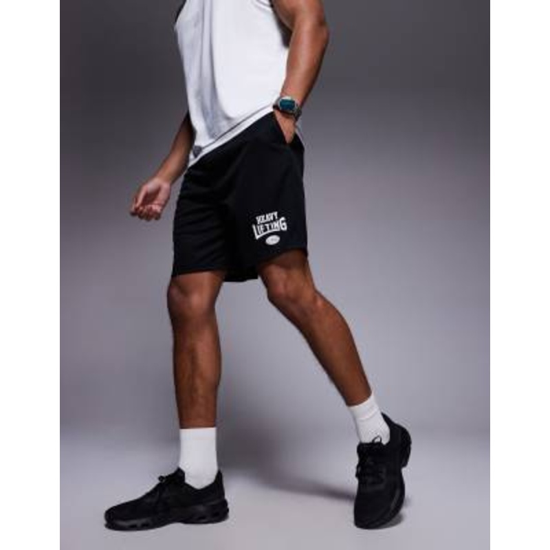 4505 Heavy Lifting graphic mesh training shorts in black