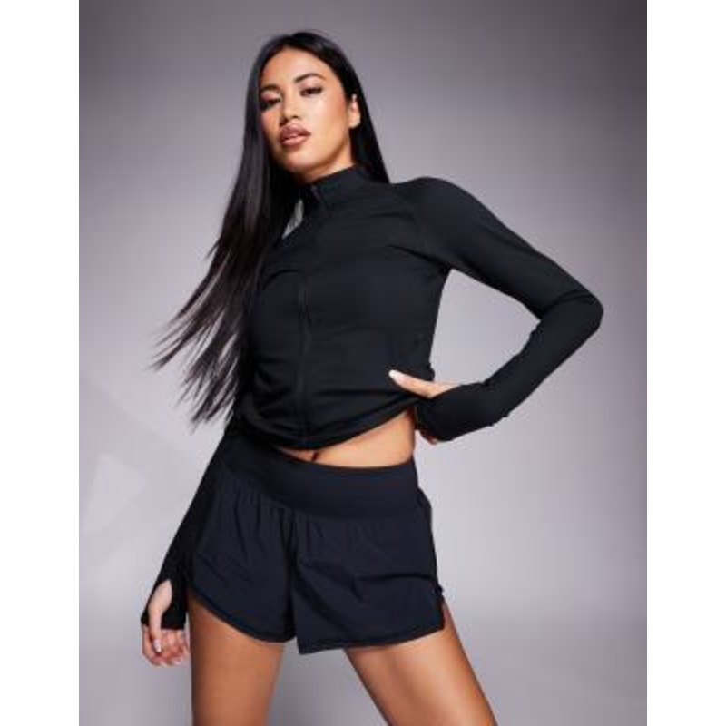 4505 running 2-in-1 high waist jersey shorts with phone pocket in black