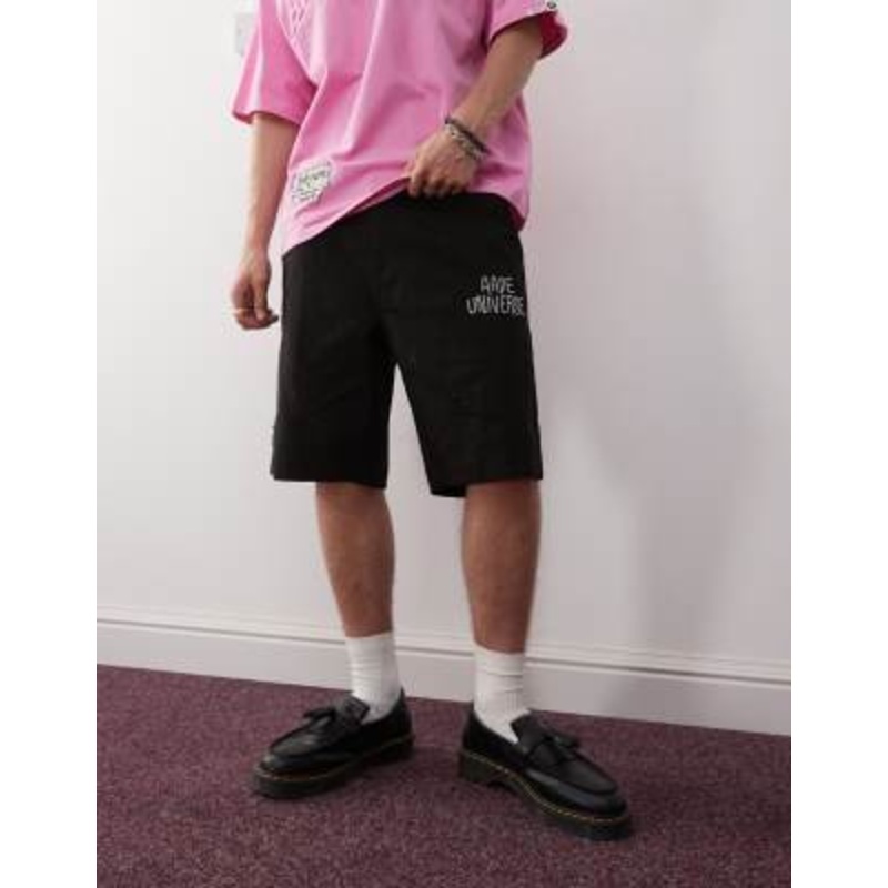 Aape By A Bathing Ape loose fit shorts in black with all-over logo print
