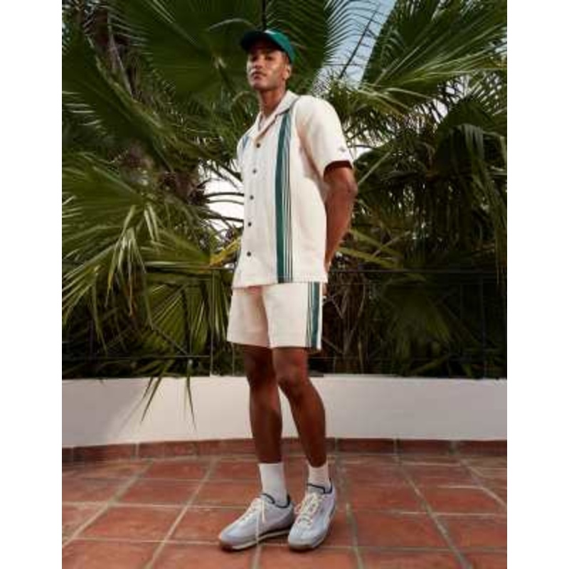 Alma De Ace stripe detail logo knitted shorts in beige – part of a set