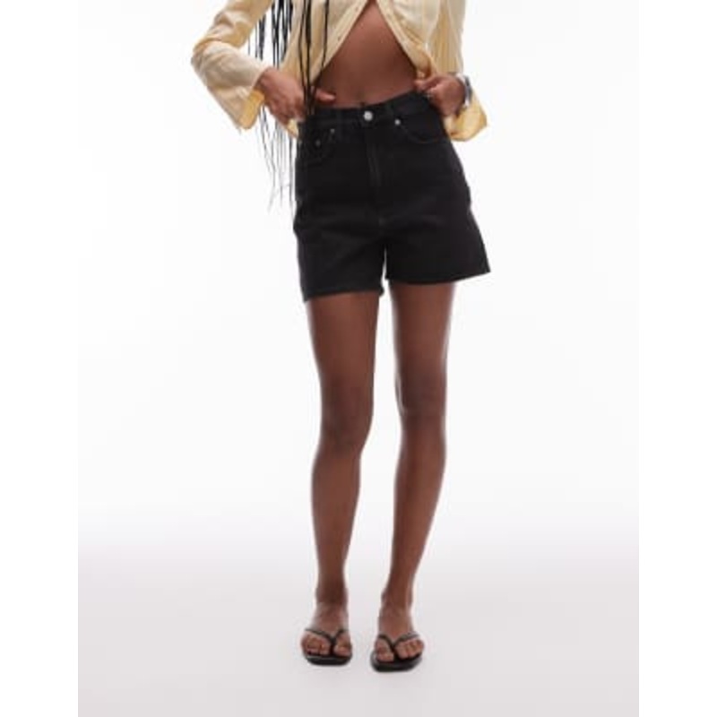 ARKET mid waist five-pocket rigid denim twill shorts in black