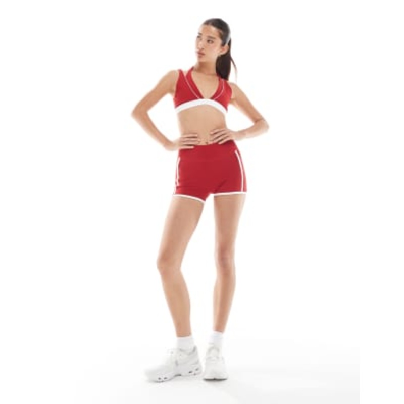 Bo+Tee contrast trim mini shorts in red and white