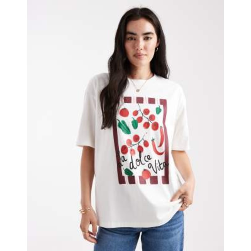 Threadbare cotton short sleeve dolce vita graphic t-shirt in ecru
