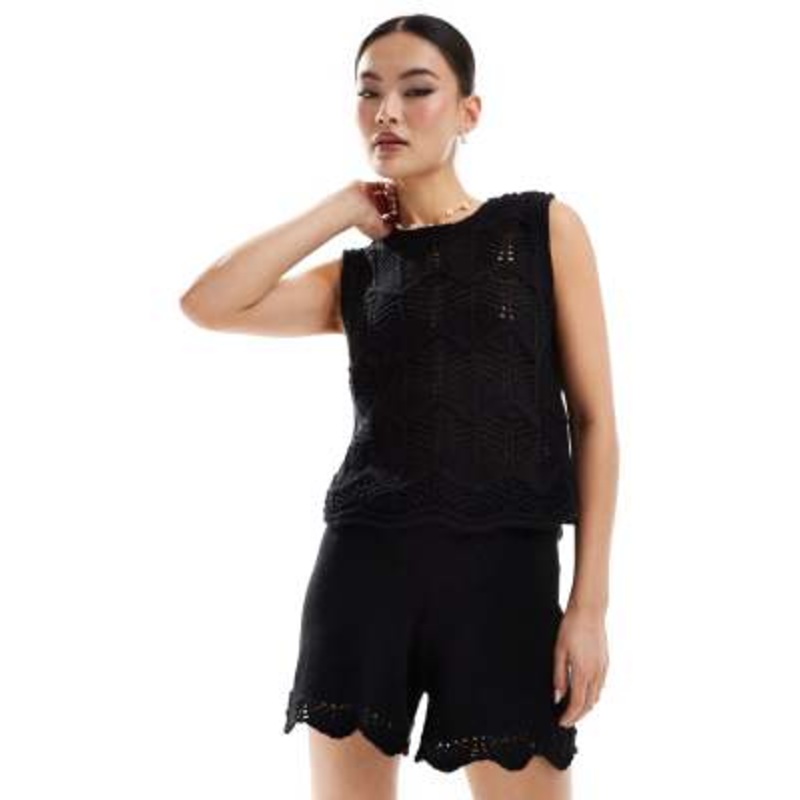Vero Moda crochet knit shorts in black – part of a set