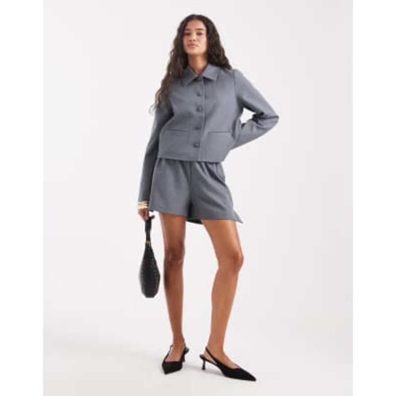 Vero Moda tailored blazer and shorts set in heather gray
