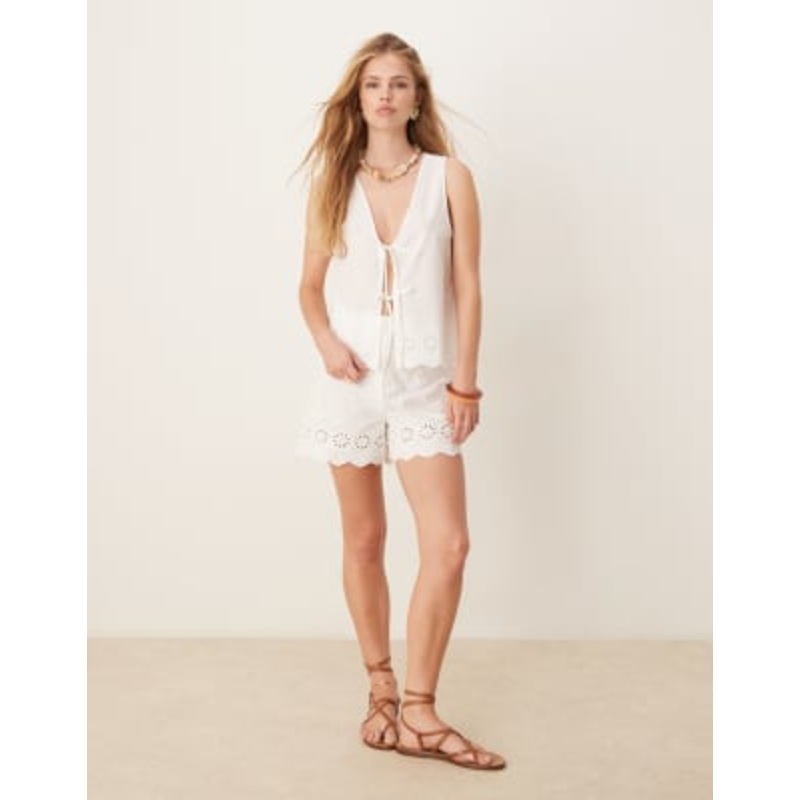 VILA cutwork embroidered poplin shorts in white – part of a set