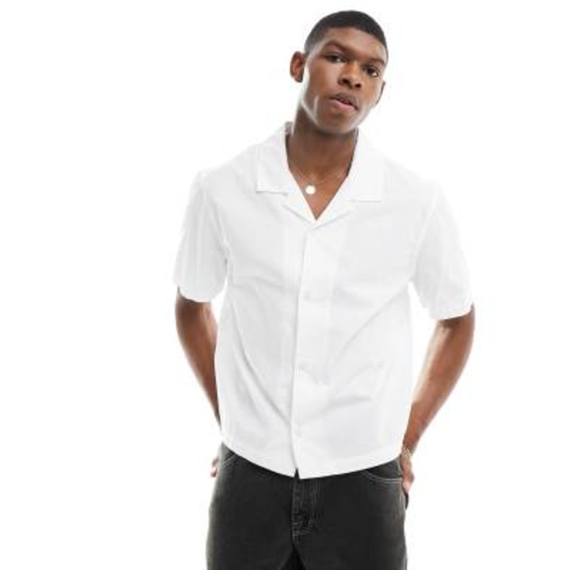 Weekday Charlie oversized short sleeve shirt in white