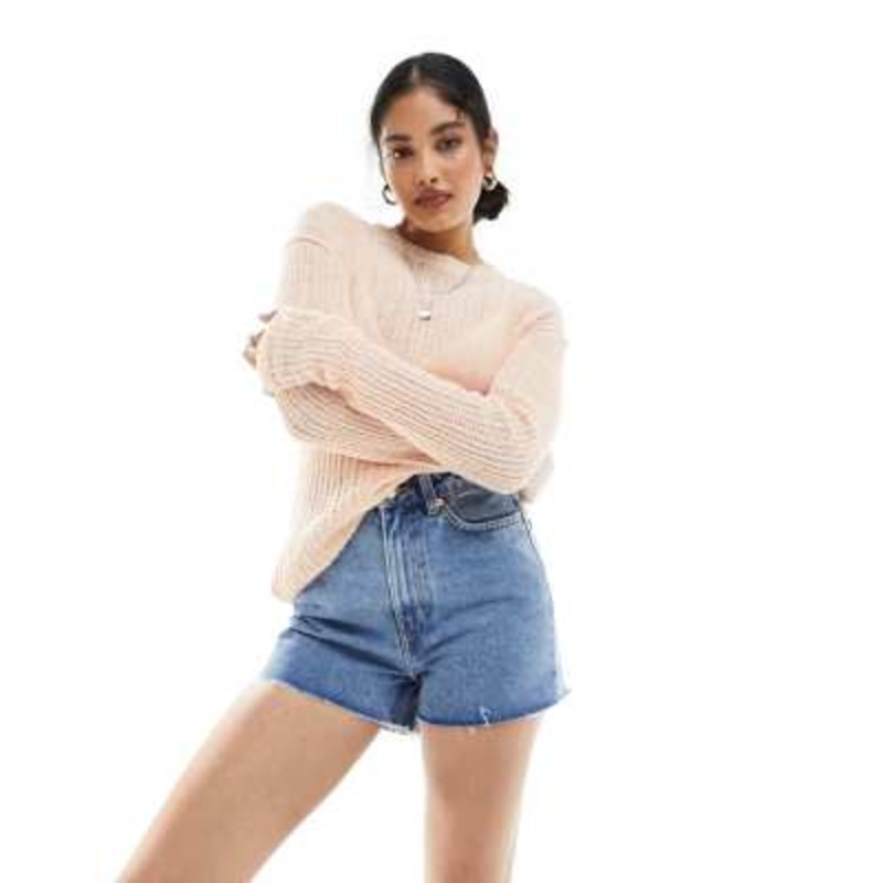 Weekday Rowe high waisted denim mom short in 90s blue