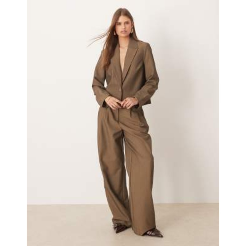 YAS tailored short blazer and pants set in lead gray