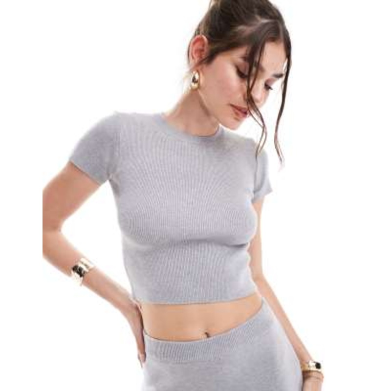 4th & Reckless fine knit short sleeve sweater in gray – part of a set