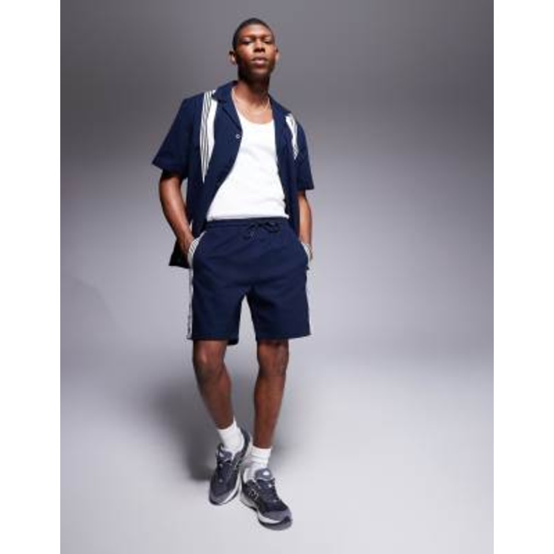 Alma De Ace stripe detail logo knitted shorts in navy – part of a set