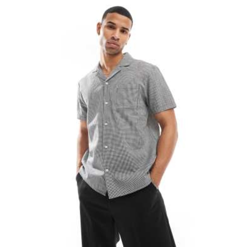 Another Influence gingham check short sleeve shirt in charcoal