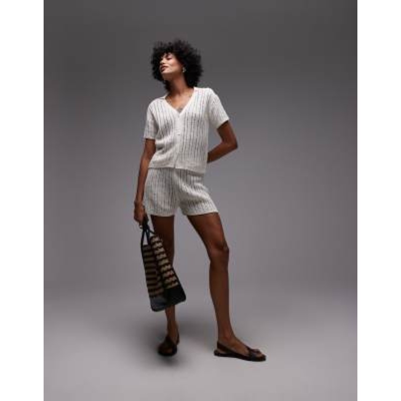 ARKET paper knit beach shirt and shorts set in off white