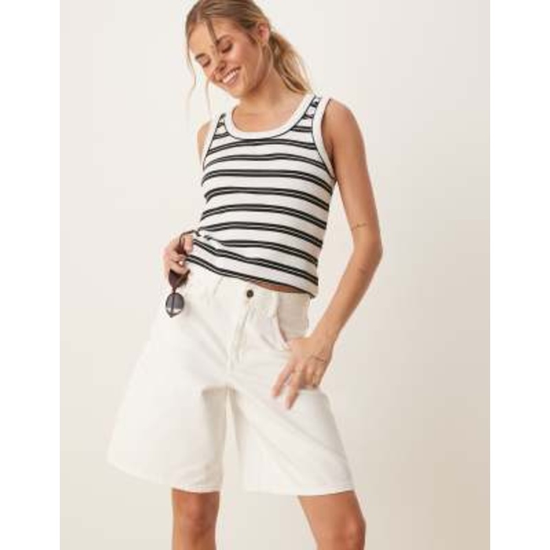 AWARE high waisted twill shorts in off white
