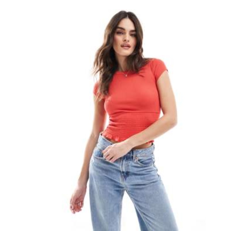 Cotton On pia shirred short sleeve top in orange