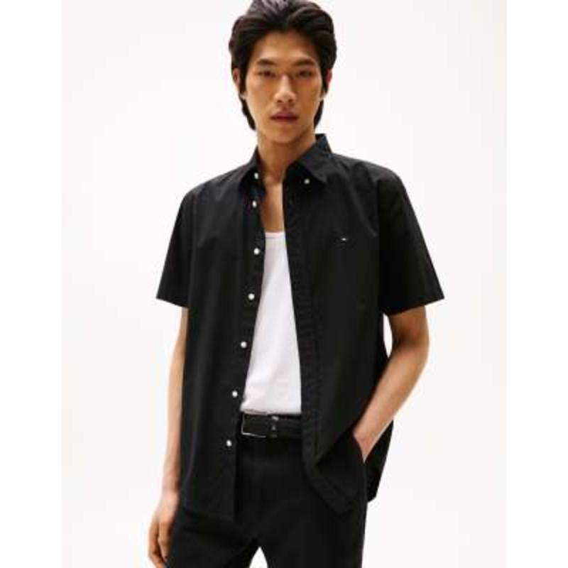 Tommy Hilfiger flex poplin short sleeve shirt in black