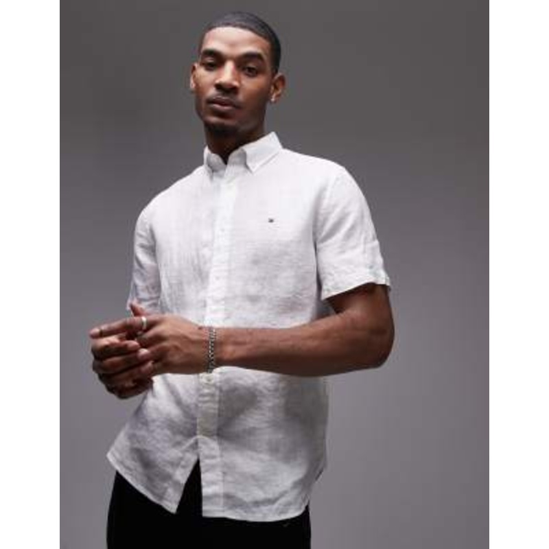 Tommy Hilfiger linen short sleeve shirt in white