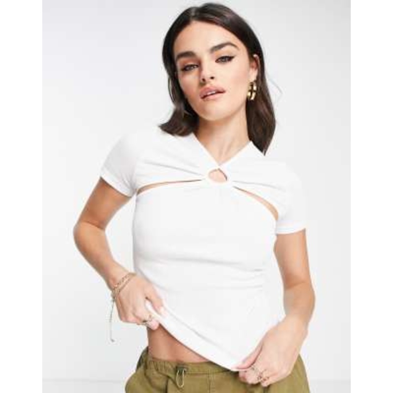 Topshop keyhole cut out short sleeve tee in ecru