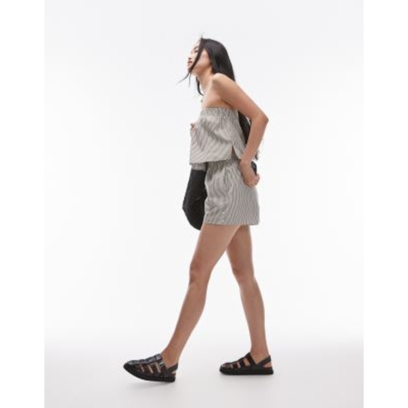 Topshop striped cotton shorts in green – part of a set