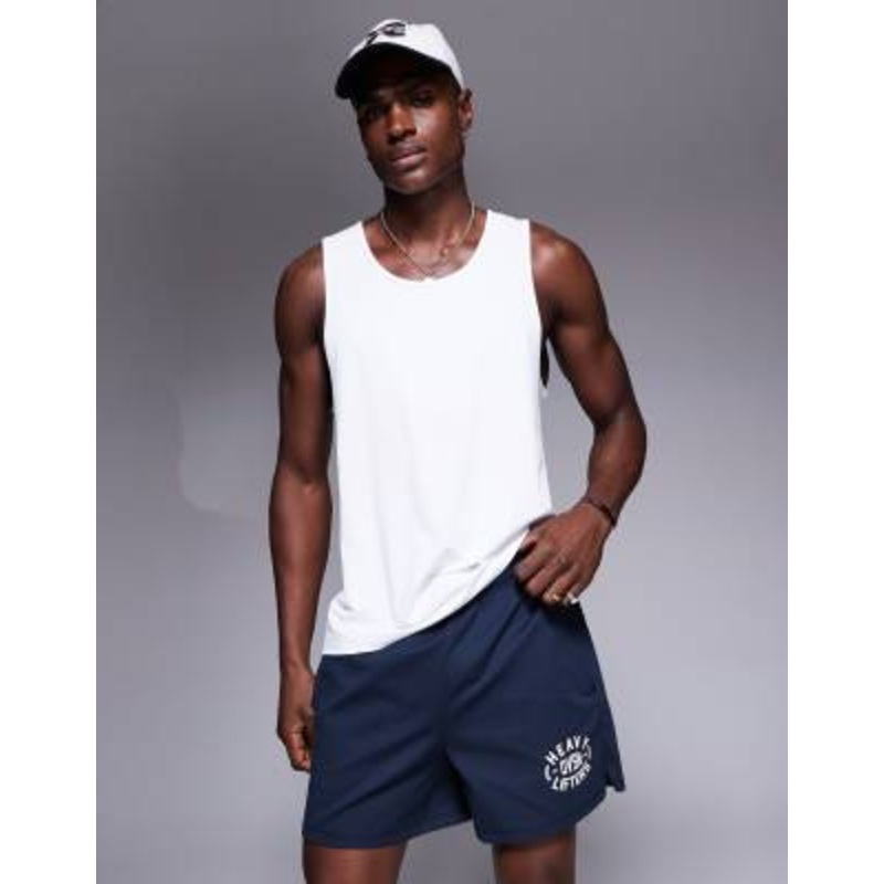 4505 5 inch quick dry wide leg mesh training shorts with graphic in midnight navy