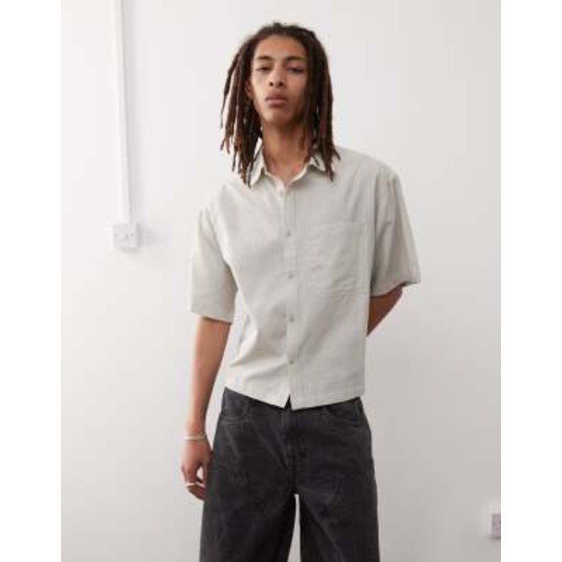 COLLUSION boxy linen mix short sleeve shirt in oatmeal