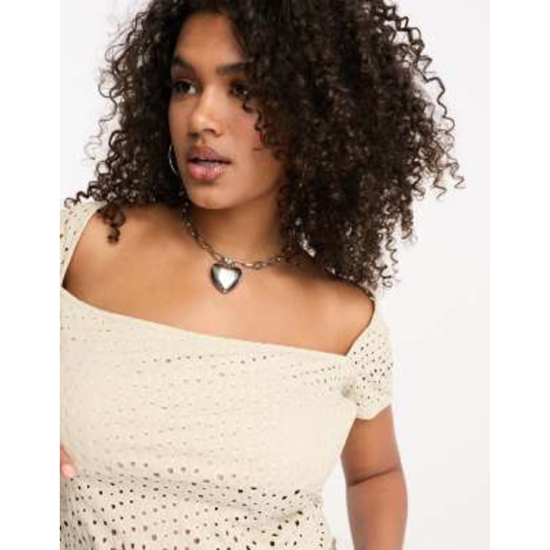 COLLUSION Plus textured square neck short sleeve top in stone