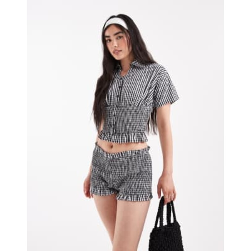 Daisy Street mini shorts in black gingham – part of a set