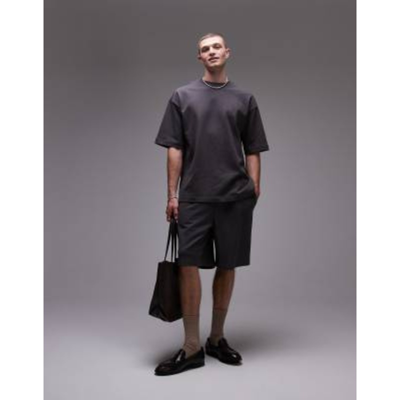 Topman oversized fit linen blend shorts in charcoal