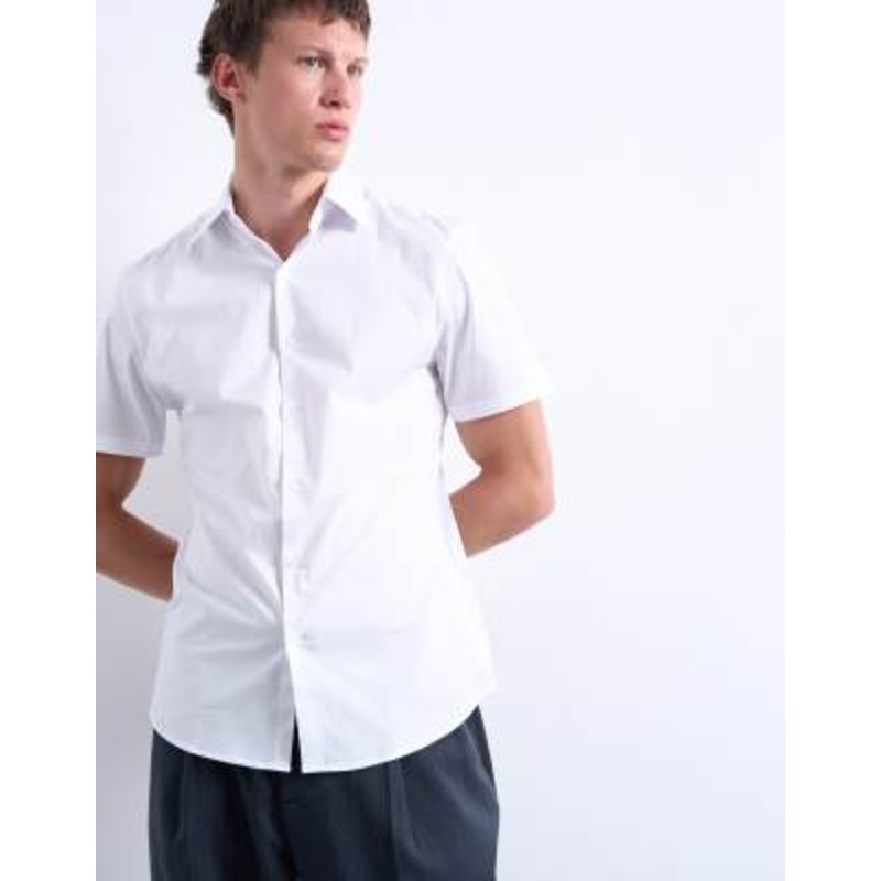 Topman short sleeve formal slim stretch fit shirt in white