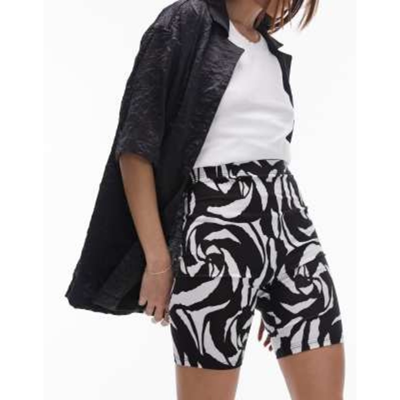 Topshop abstract swirl print legging shorts in monochrome