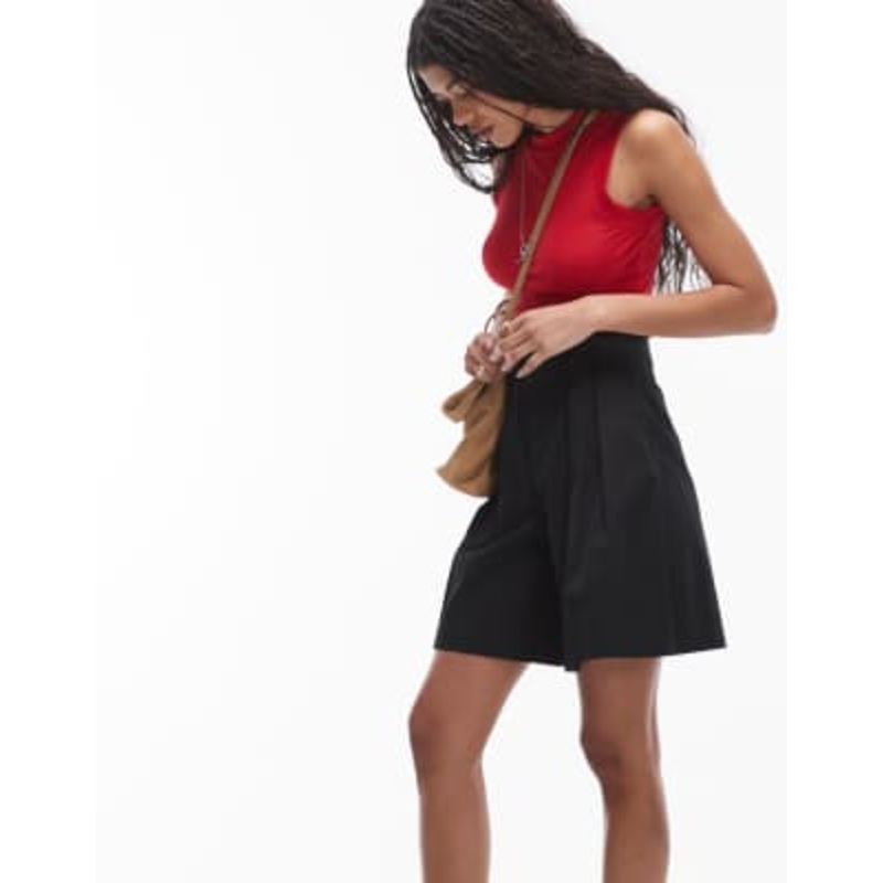 Topshop awkward A line double pleat shorts in black