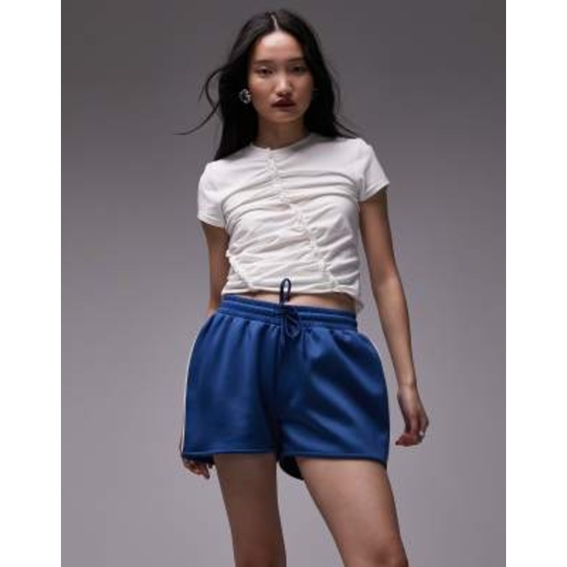 Topshop ruched frill short sleeve tee in off white